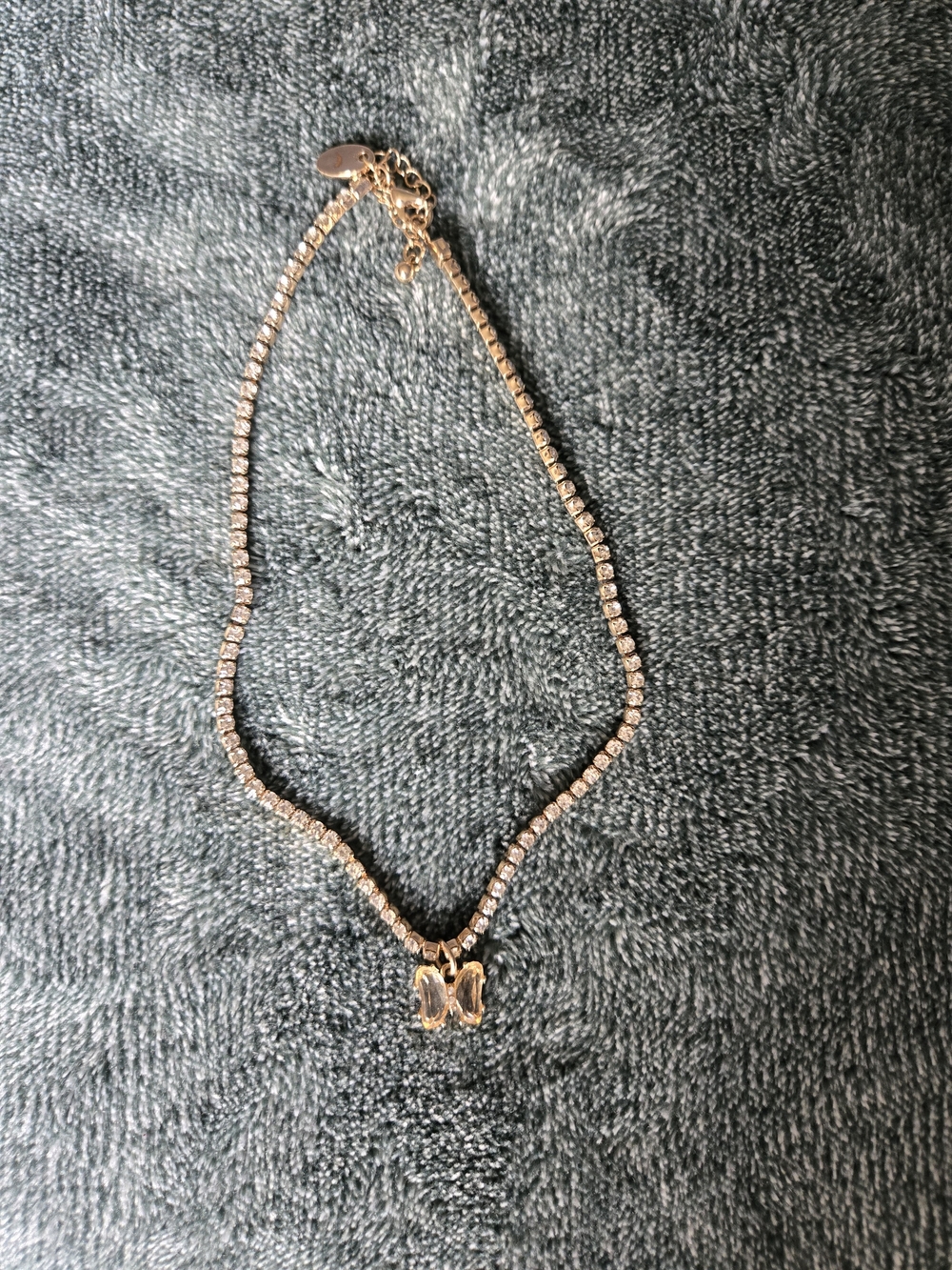 Gold Crystal Tennis Necklace with Butterfly Pendant